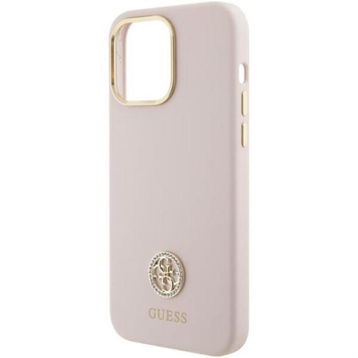 Guess - Guess iPhone 15 Pro Max Mobilskal Silikon Logo Strass - Rosa
