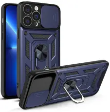 OEM - iPhone 13 Pro Max Skal med Ringhållare Hybrid Armor Camshield - Blå