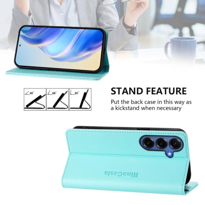 OEM - RINACASIS Samsung Galaxy S26+ Plånboksfodral Konstläder RFID Skydd - Mint Grön