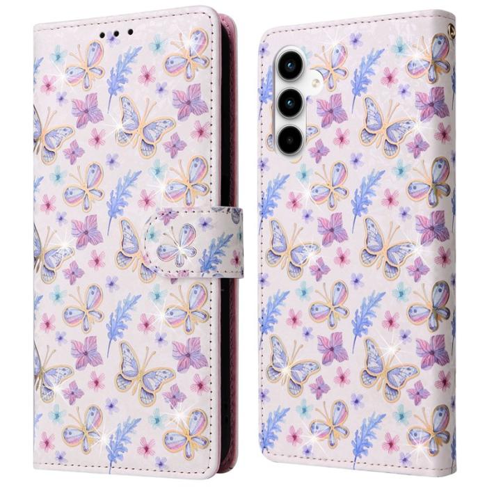 OEM - ABEEL Samsung Galaxy A35 5G Fodral Äkta Läder RFID Skydd - Fjäril Blomma