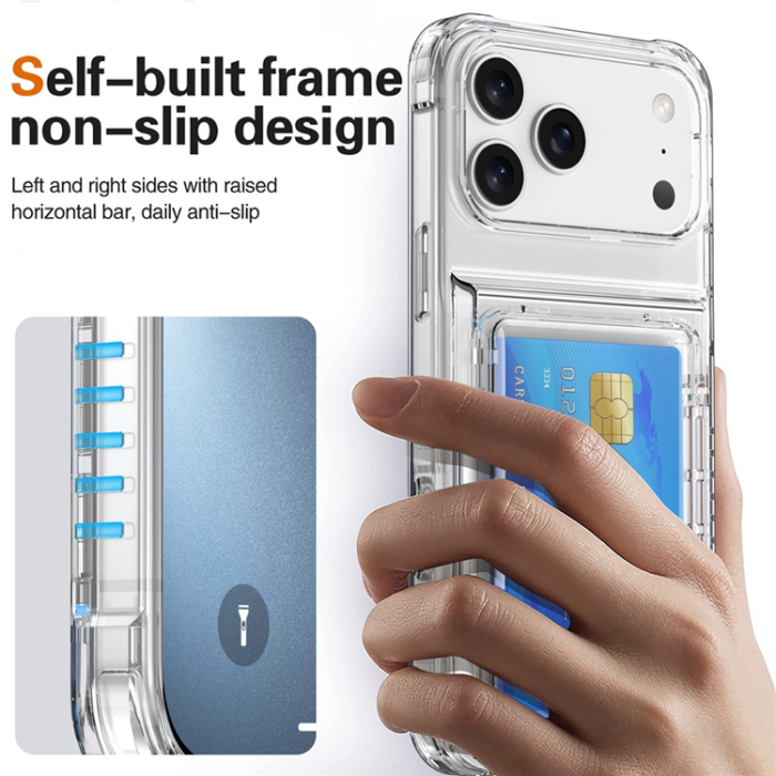 A-One Brand - iPhone 17 Pro Max Mobilskal Korthållare Kickstand - Transparent Svart