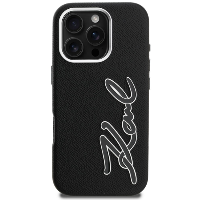 KARL LAGERFELD - Karl Lagerfeld Mobilskal För iPhone 16 Pro FW Grained Signature Logo - Svart