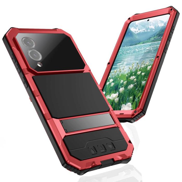 R-JUST - R-JUST Mobilskal till Galaxy S25 Edge PC + Silikon + Metall - Röd