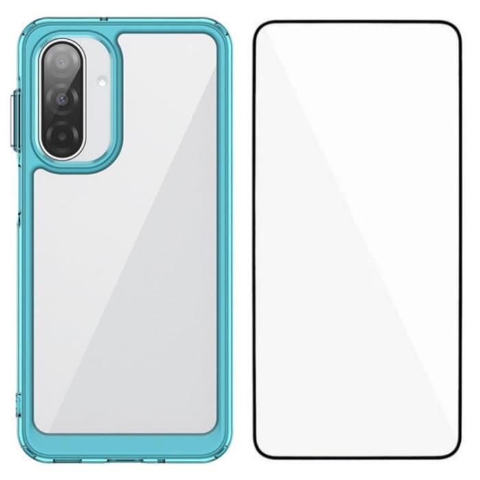 WANLONFENG - WANLONFENG Galaxy A17 5G Mobilskal Med Härdat glas - Transparent Blå