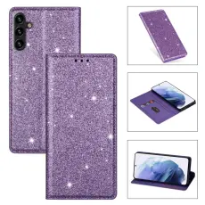 OEM - Mobilskal till Samsung Galaxy S26 Plus Glittrande PU L&auml;der + TPU Kortfack - Lila