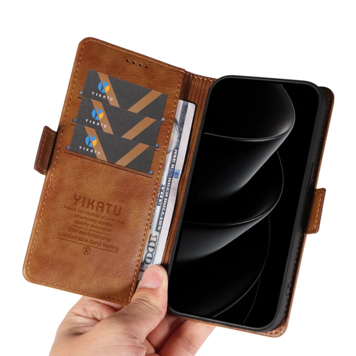 YIKATU - YIKATU iPhone 17 Pro Max Plånboksfodral Litchi Texture - Brun