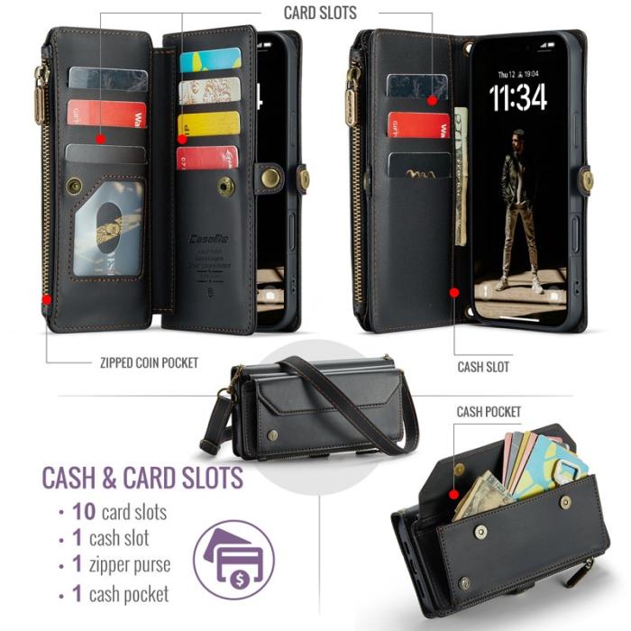 Caseme - CASEME Plånboksfodral Konstläder till iPhone Air - Svart med dragkedja