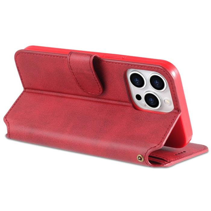 AZNS - AZNS iPhone 13 Pro Plånboksfodral Konstläder - Röd