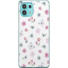 Gustaf - Mobilskal till Motorola Edge 20 Lite med Blommor och fj&auml;rillar