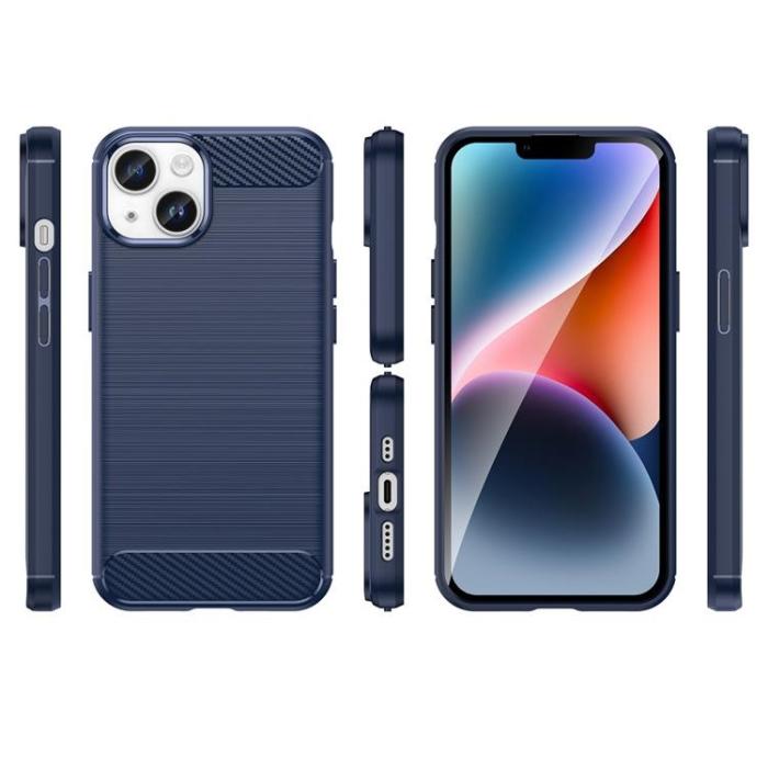 OEM - iPhone 14 Plus Skal Carbon Fiber Texture - Blå