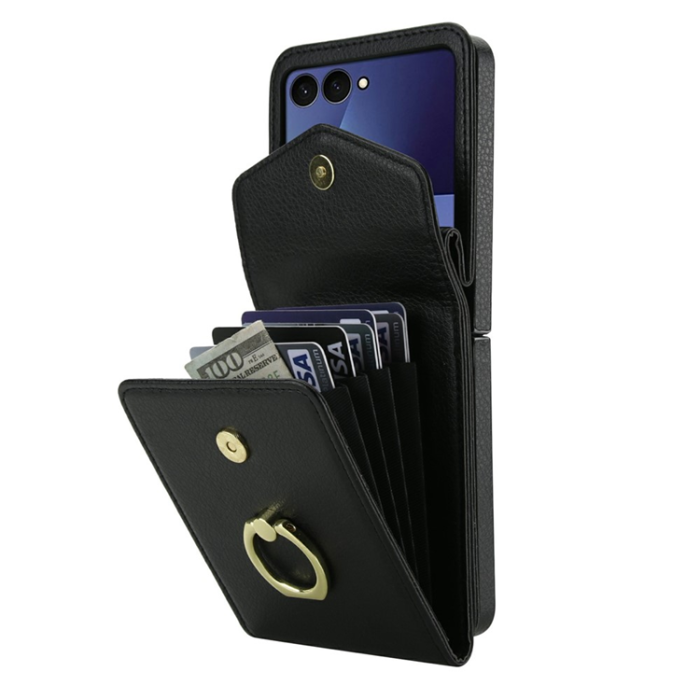 A-One Brand - Galaxy Z Flip7 Plånboksfodral Litchi med Axelrem - Svart