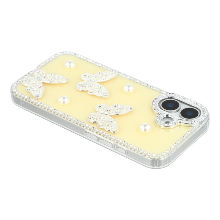 A-One Brand - iPhone 17 Mobilskal Rhinestone Edge Pearl Butterfly