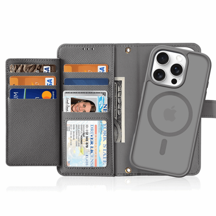 Dux Ducis - Dux Ducis iPhone 16 Pro Plånboksfodral Lawa Läder - Grå