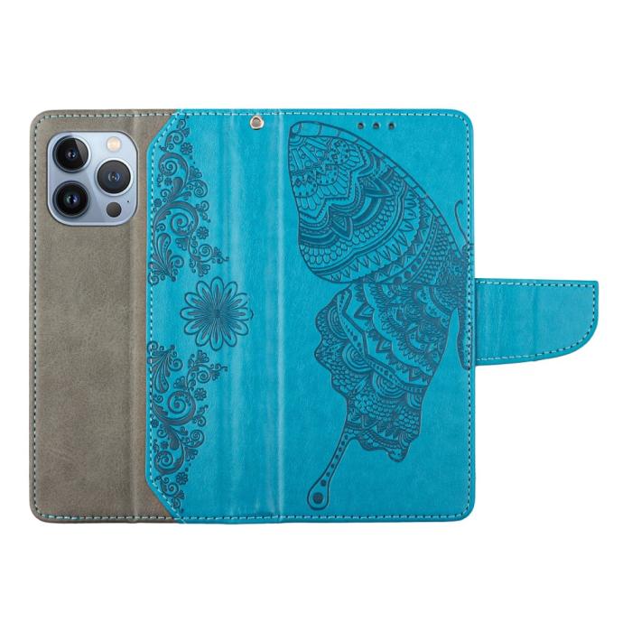 OEM - Fjärilar iPhone 13 Pro Plånboksfodral - Blå