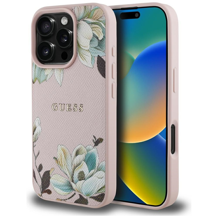 Guess iPhone 16 Pro Mobilskal Magsafe Flower Pattern - Rosa | 2353 | AlltMobil