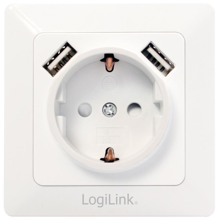 LogiLink Vägguttag 230V med 2xUSB 2.1A | 505295 | AlltMobil