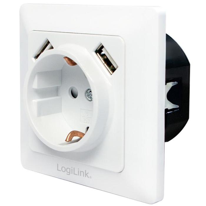 LogiLink - LogiLink Vägguttag 230V med 2xUSB 2,1A