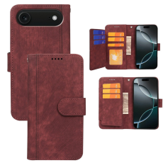 A-One Brand - iPhone 17 Air Plånboksfodral Line Pattern Läder - Röd