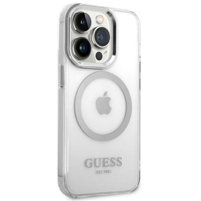 Guess - GUESS iPhone 14 Pro Max Skal Magsafe Metal Outline - Silver