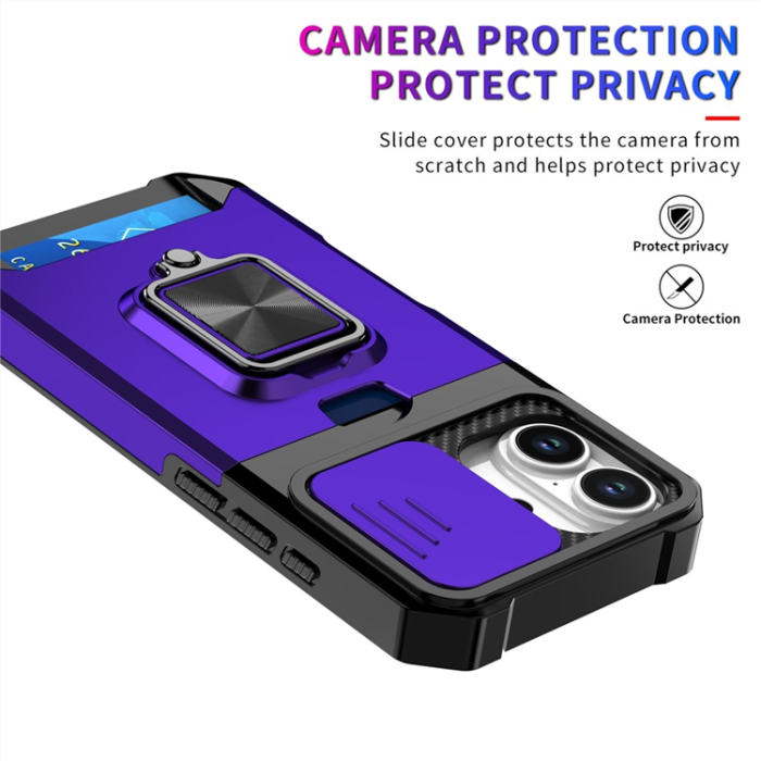 A-One Brand - iPhone 17 Mobilskal Slide Lens Lid med Kortfack - Lila