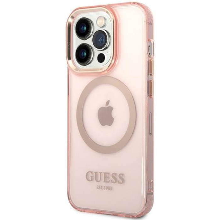 Guess - Guess iPhone 14 Pro Max Mobilskal MagSafe Gold Outline - Rosa