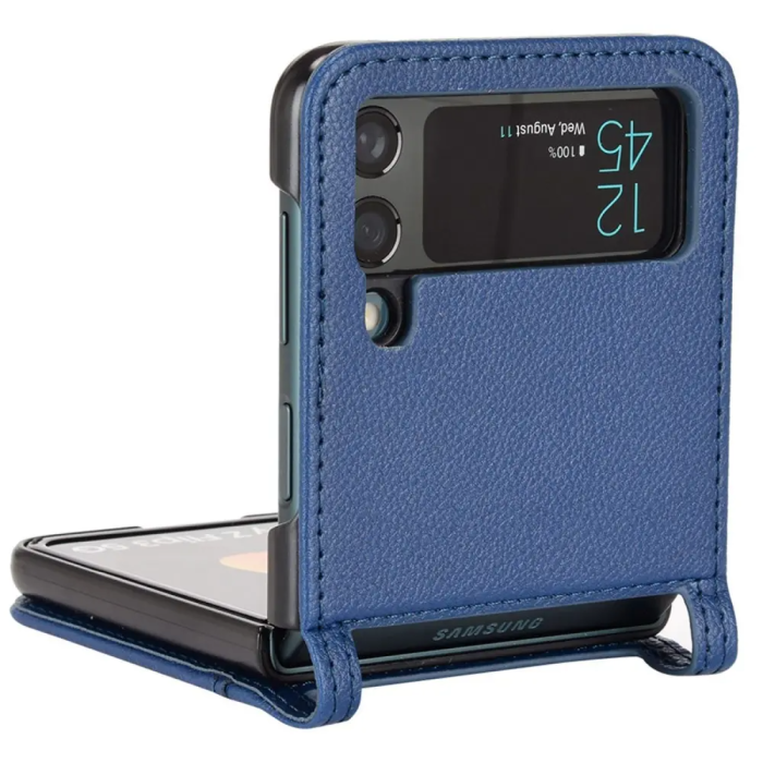Taltech - Galaxy Z Flip4 5G Mobilskal Korthållare PU Läder - Mörkblå