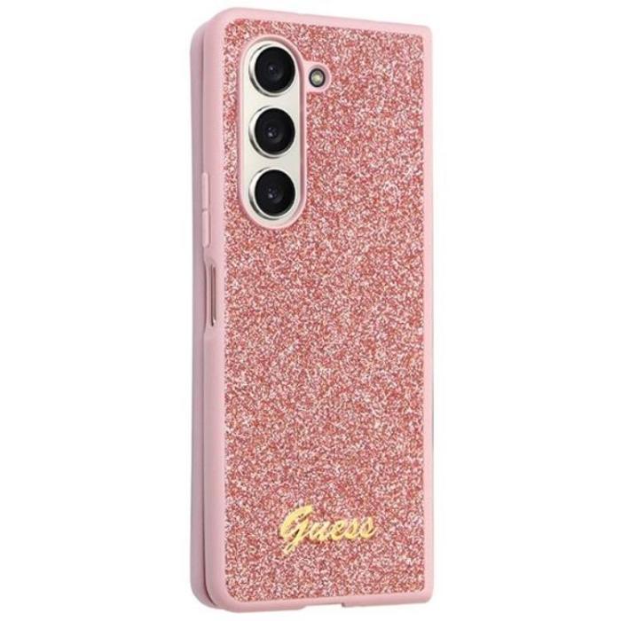 Guess - Guess Galaxy Z Fold 5 Mobilskal Läder Triangle Strass - Rosa