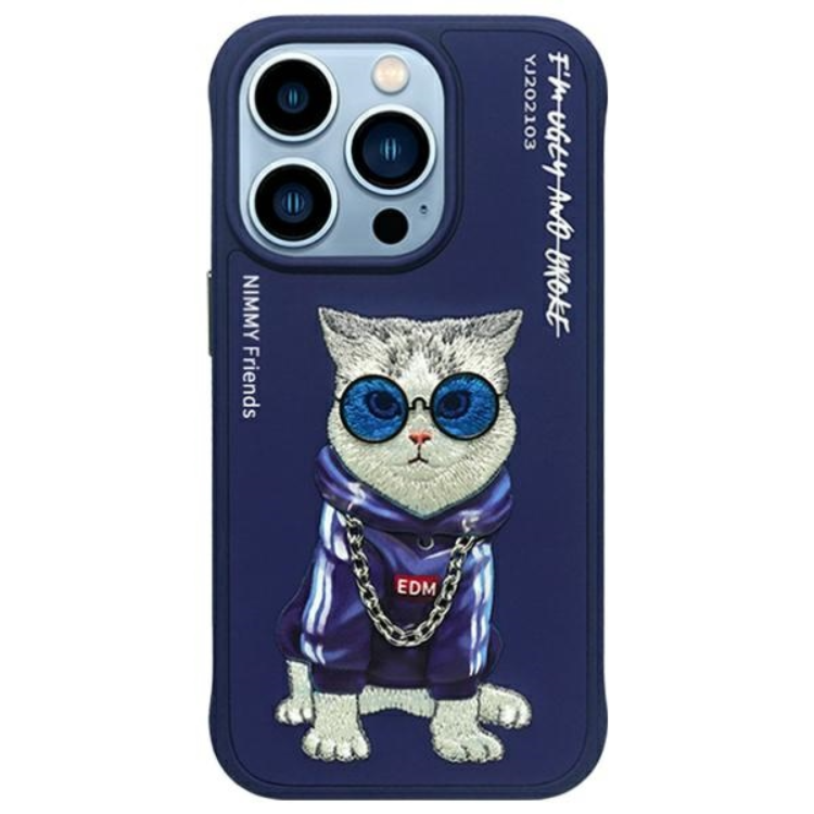 Nimmy iPhone 15 Pro Mobilskal Glasses Cool Cat - Blå | 2353 | AlltMobil