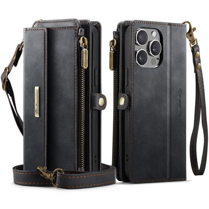 Caseme - Caseme iPhone 14 Pro Plånboksfodral RFID Blocking Zipper - Svart