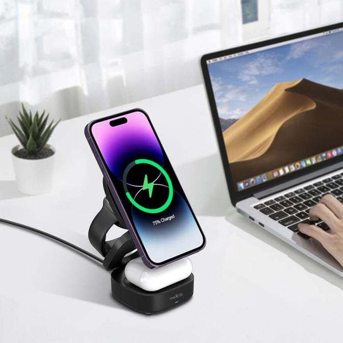 Maxlife - Maxlife 3-in-1 Trådlös Laddare Magnetisk 15W - Svart