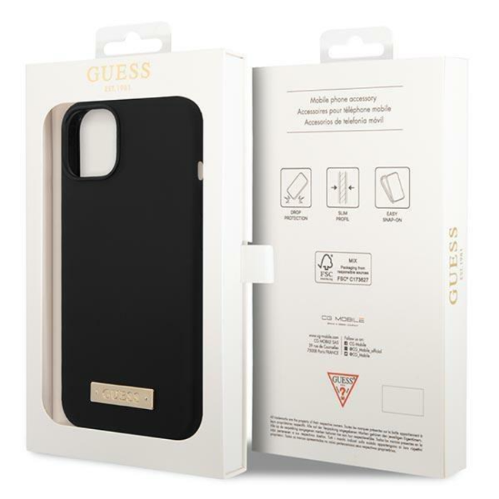 Guess - GUESS iPhone 14 Plus Skal MagSafe Silicone Logo Plate - Svart