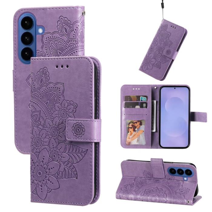 OEM - Samsung Galaxy S26 Plus Plånboksfodral Blommönster Konstläder Ställ - Lila