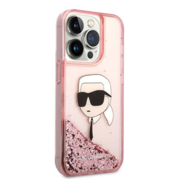 KARL LAGERFELD - Karl Lagerfeld iPhone 14 Pro Skal Liquid Glitter Head - Rosa