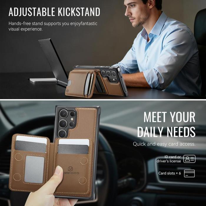 OEM - JEEHOOD Samsung Galaxy S23 Ultra Fodral KonstLäder - Brun