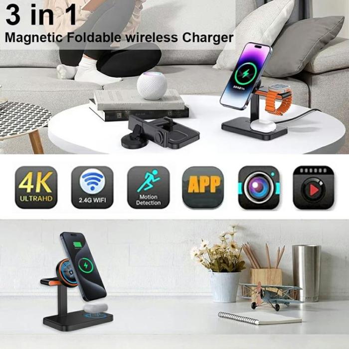 OEM - 3in1 Magnetisk Trådlös Laddare iPhone, Apple Watch, Airpods 15W