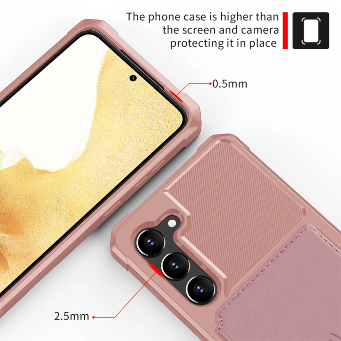 Taltech - Galaxy S23 Plus Mobilskal Korthållare Kickstand - Rosa