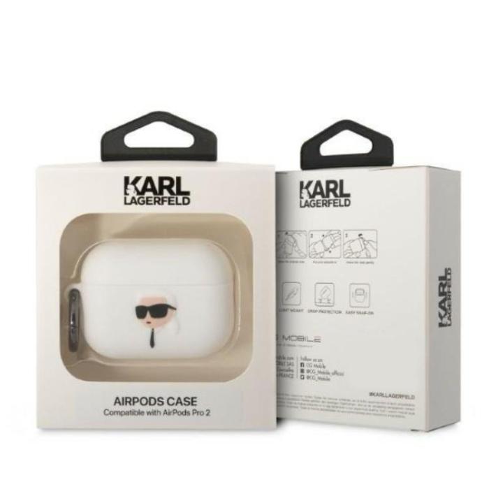 KARL LAGERFELD - Karl Lagerfeld AirPods Pro 2 Skal Silicone Karl Head 3D - Vit