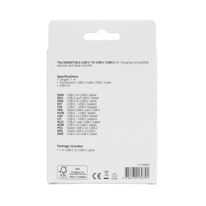 UTGATT1 - Essentials USB-C till USB-C kabel 1m - Vit