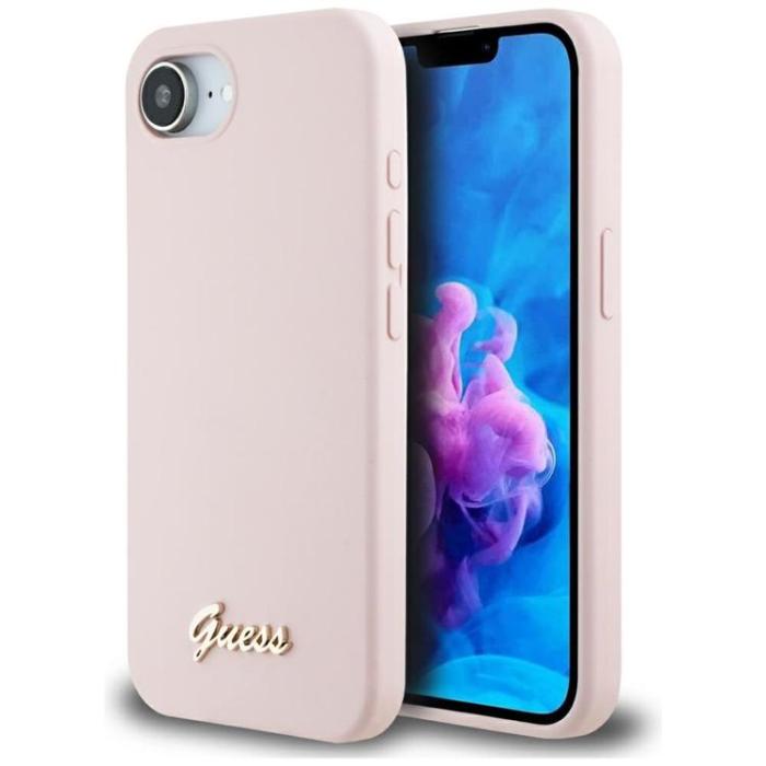 Guess - Guess iPhone 16e Mobilskal MagSafe Silikon Script Metal Logo
