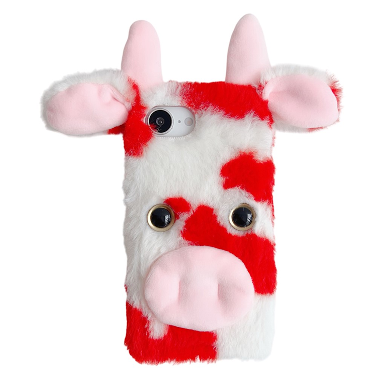 iPhone 16e Mobilskal Fluffy Cute Cow Plush TPU - Röd | 2353 | AlltMobil