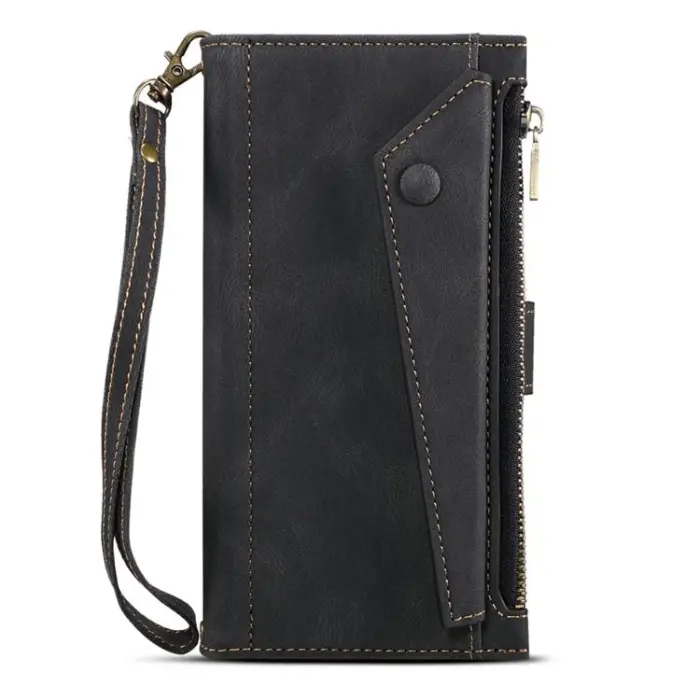 OEM - iPhone 14 Pro Max Plånboksfodral Flap Zipper Strap - Svart