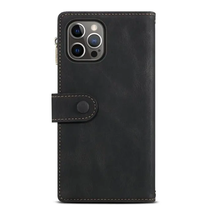 OEM - iPhone 14 Pro Max Plånboksfodral Flap Zipper Strap - Svart