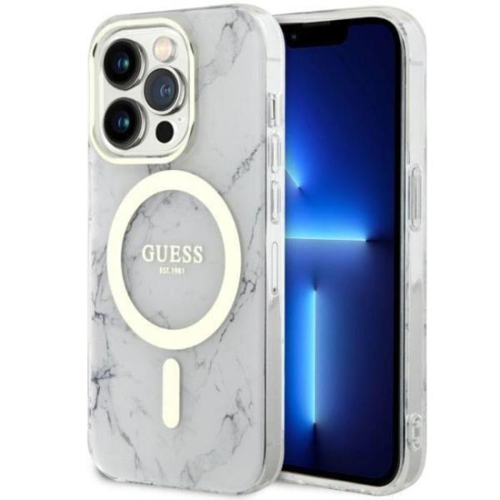 Guess - Guess iPhone 14 Pro Mobilskal MagSafe Marble - Vit