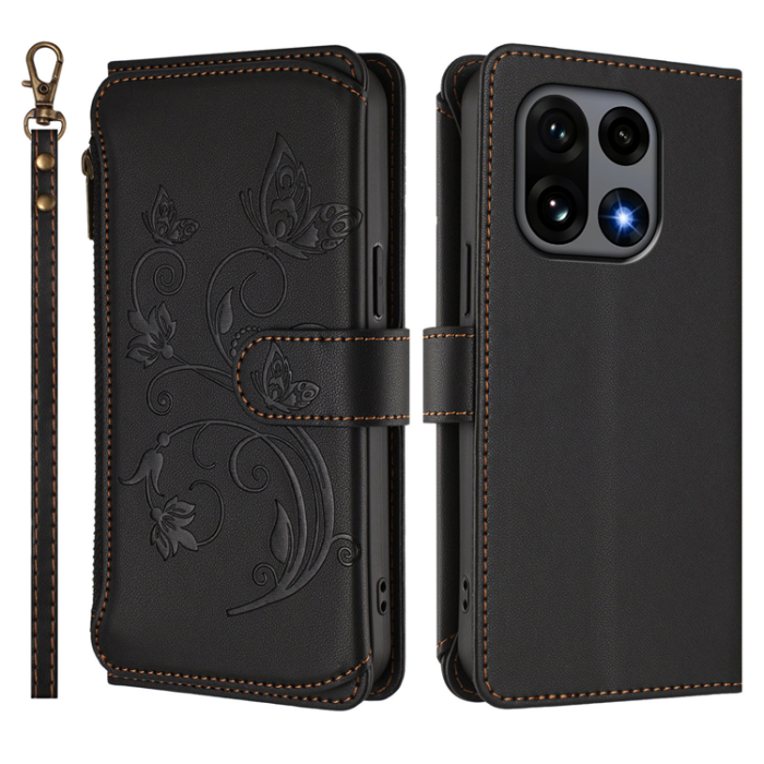 A-One Brand - OnePlus 15 Konstläder Plånboksfodral Butterfly Floral Imprint Zipper