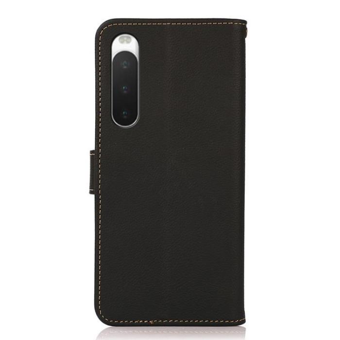 KHAZNEH - KHAZNEH Sony Xperia 10 IV Plånboksfodral Äkta Läder RFID - Svart