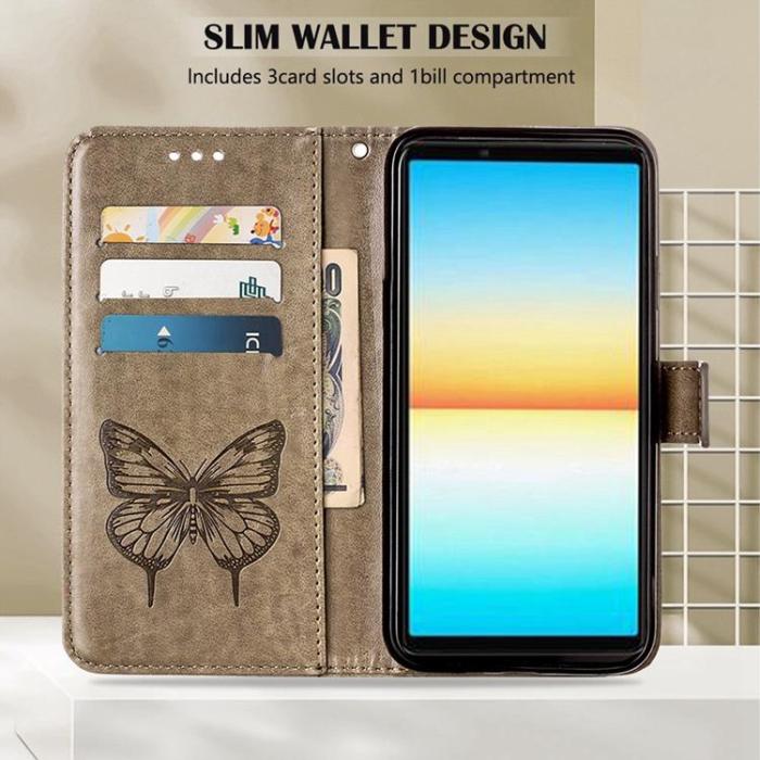 A-One Brand - Sony Xperia 10 IV Plånboksfodral Butterfly - Grå