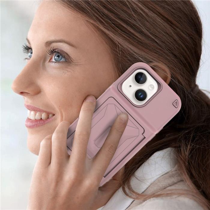 OEM - iPhone 14 Plus Skal Korthållare Mirror Kickstand - Rosa