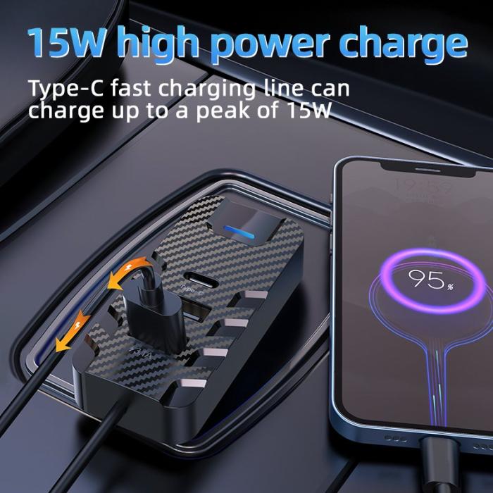 OEM - CS11 Multi-Port Baksätesladdare Snabbladdare med Bluetooth och FM-sändare