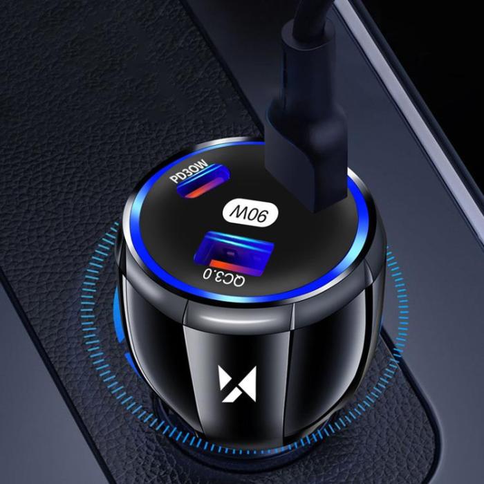 Wozinsky - Wozinsky Billaddare 2x USB-C 1x USB-A 90W PD QC - Svart