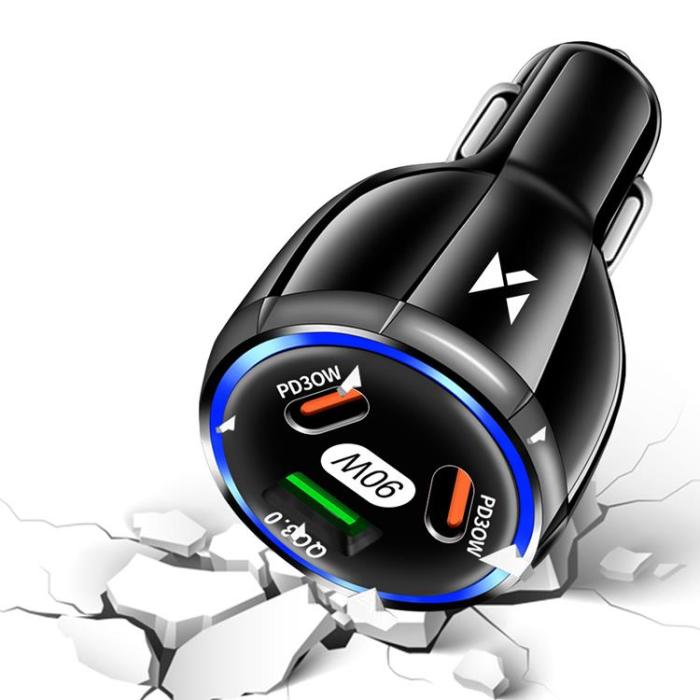 Wozinsky - Wozinsky Billaddare 2x USB-C 1x USB-A 90W PD QC - Svart